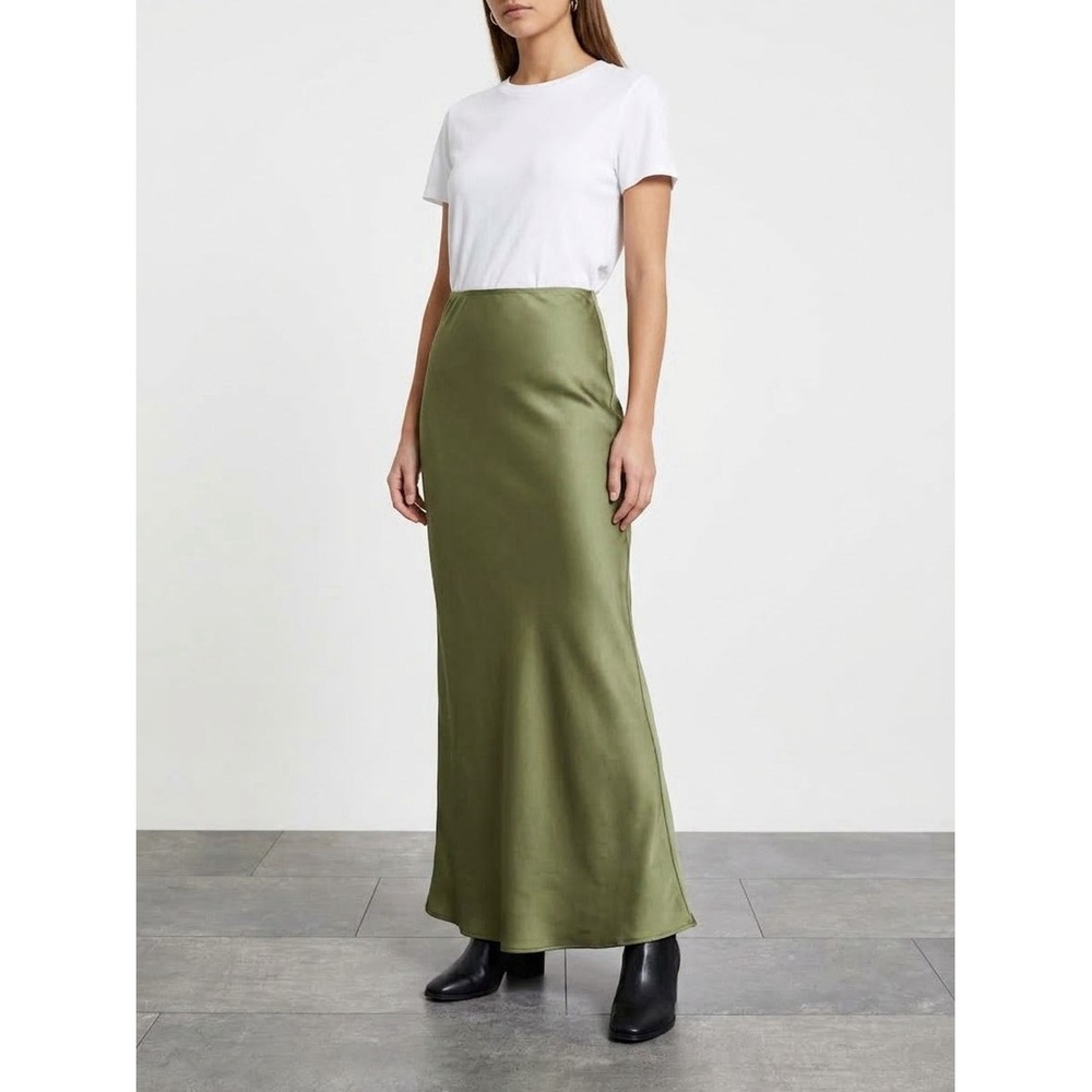 Missguided High-waisted Floor Length Satin XS Bias Cut Maxi Skirt Army Green NWT